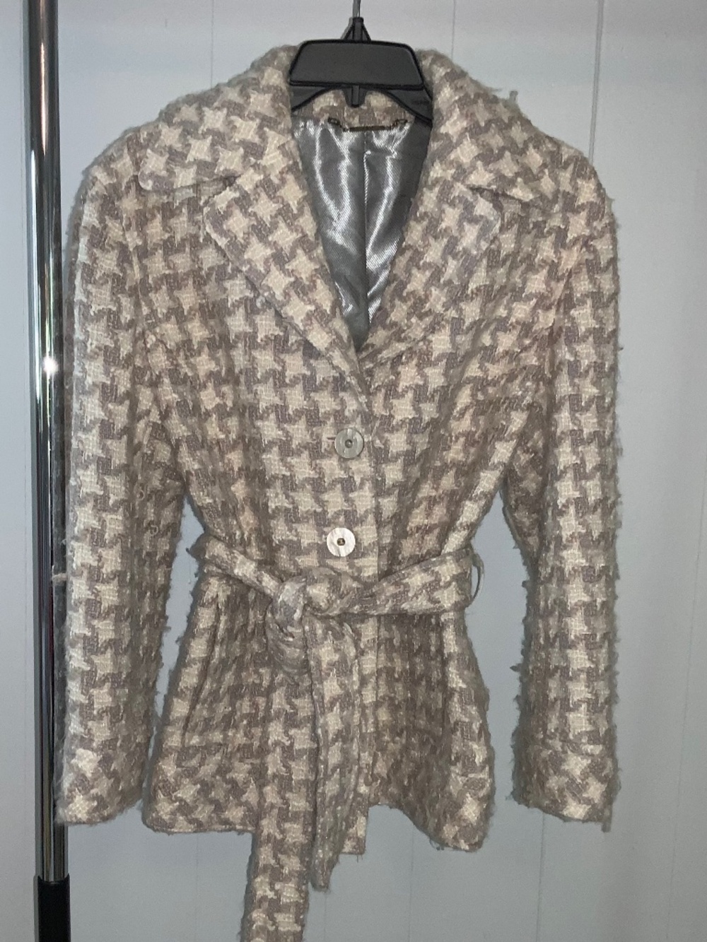 Sigrid Olsen Golden Age cream wool blend Houndstooth jacket Sz M vintage